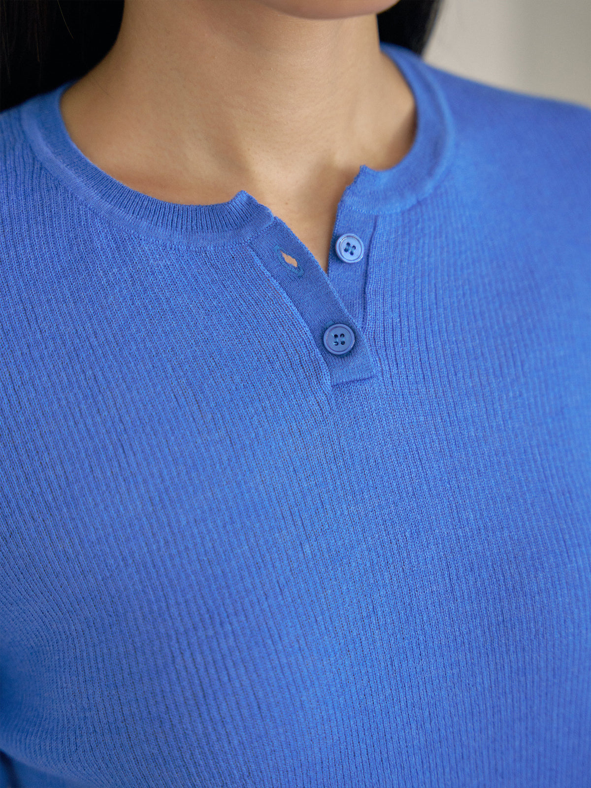 Henley Neck Pullover - Blue 11