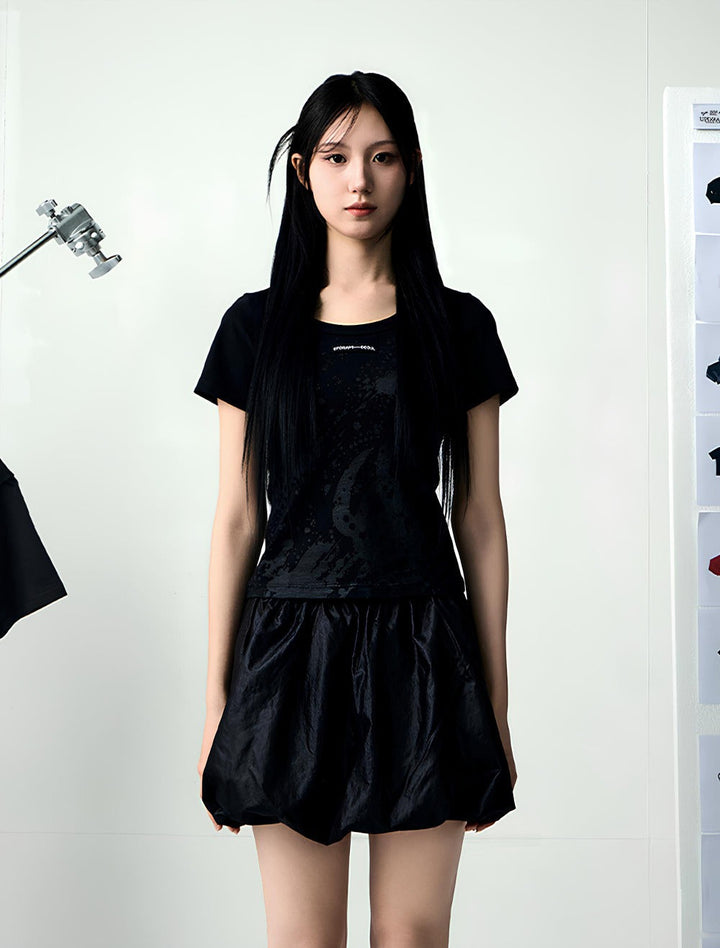 PRINT COTTON CROP T-SHIRT -BLACK 