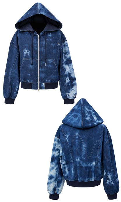 Reculer Pipe dyed denim crop hoodie zip-up(ブルー) 商品画像4/5