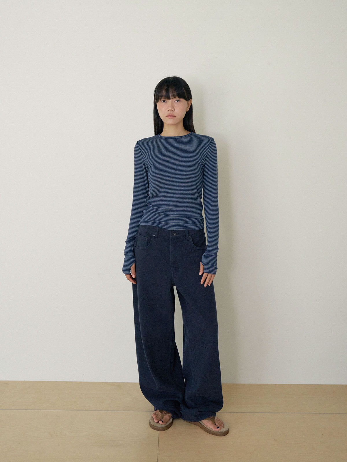 Rib Stripe Long Sleeve - Navy 3