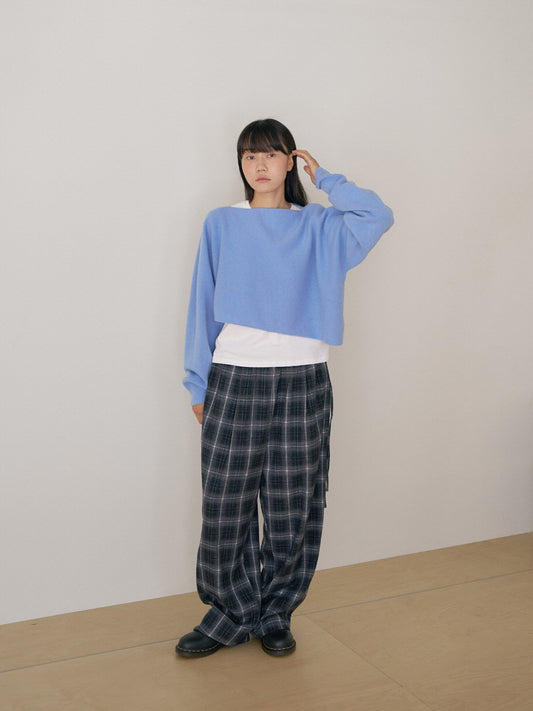 Unbalanced Boat Neck Pullover - Blue 2