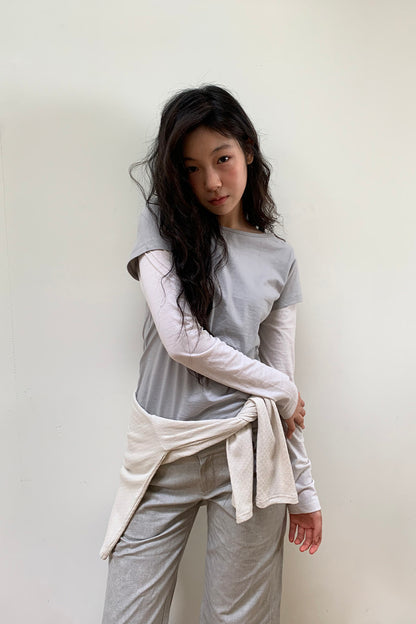 FLORAL LABEL LAYERED T-SHIRT, GRAY
