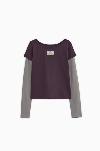 FLORAL LABEL LAYERED T-SHIRT, PURPLE