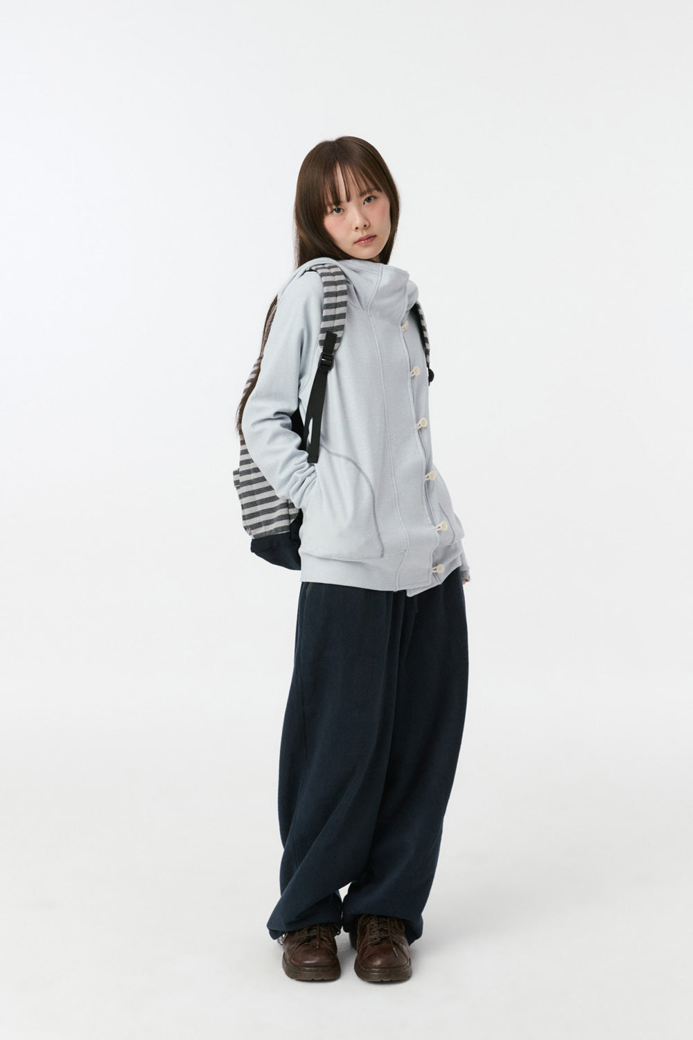 RAGLAN BUTTON HOODED ZIP-UP, SKY BLUE