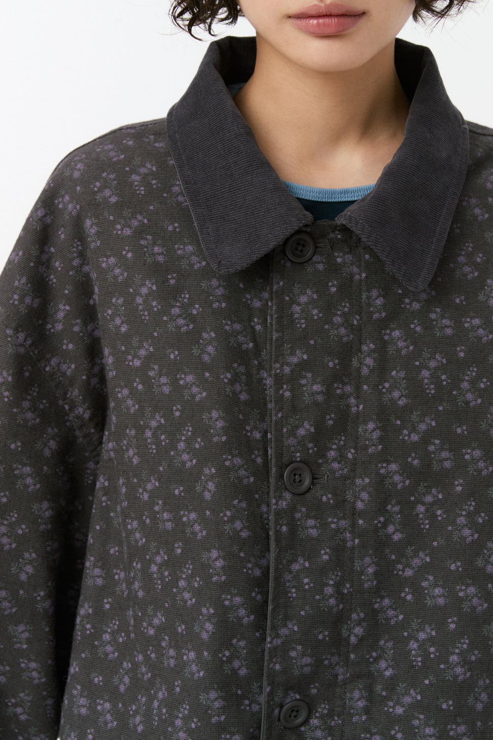 REVERSIBLE FLORAL COTTON JACKET, CHARCOAL