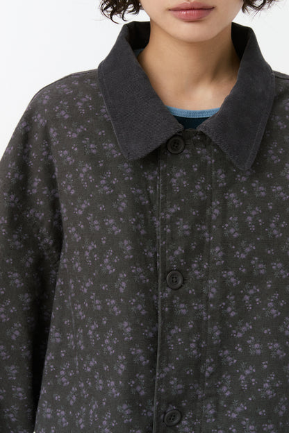 REVERSIBLE FLORAL COTTON JACKET, CHARCOAL