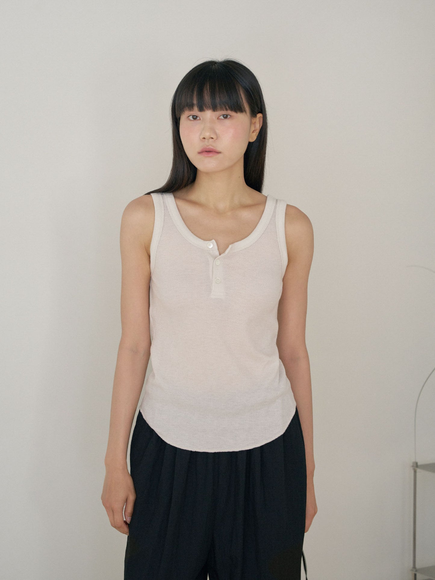Waffle Button Sleeveless - Beige
