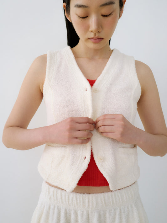 Terry V-neck Vest - Ecru