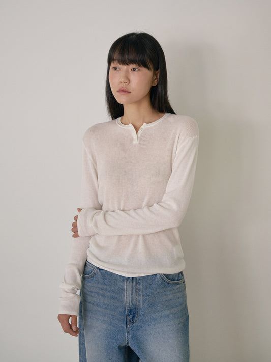 Henley Neck Pullover - Ivory 3