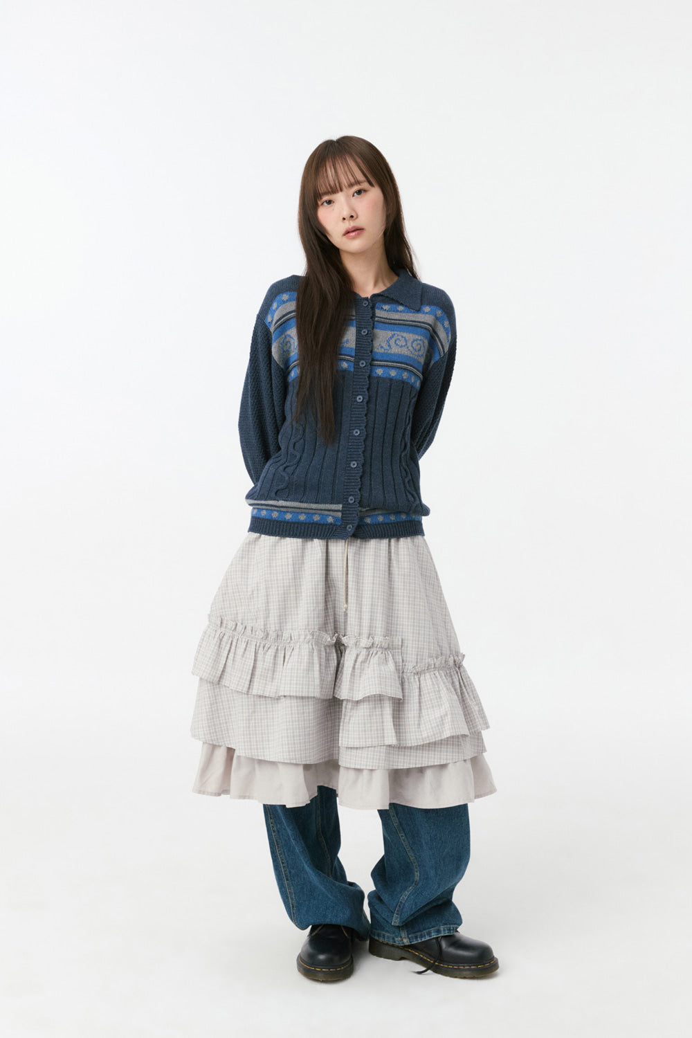 SNAIL GRAPHIC KNIT CARDIGAN, NAVY