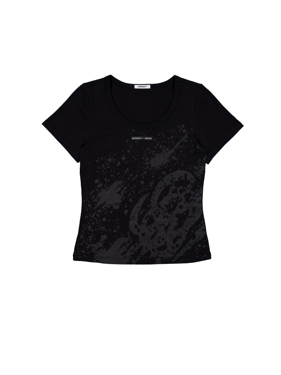 PRINT COTTON CROP T-SHIRT -BLACK