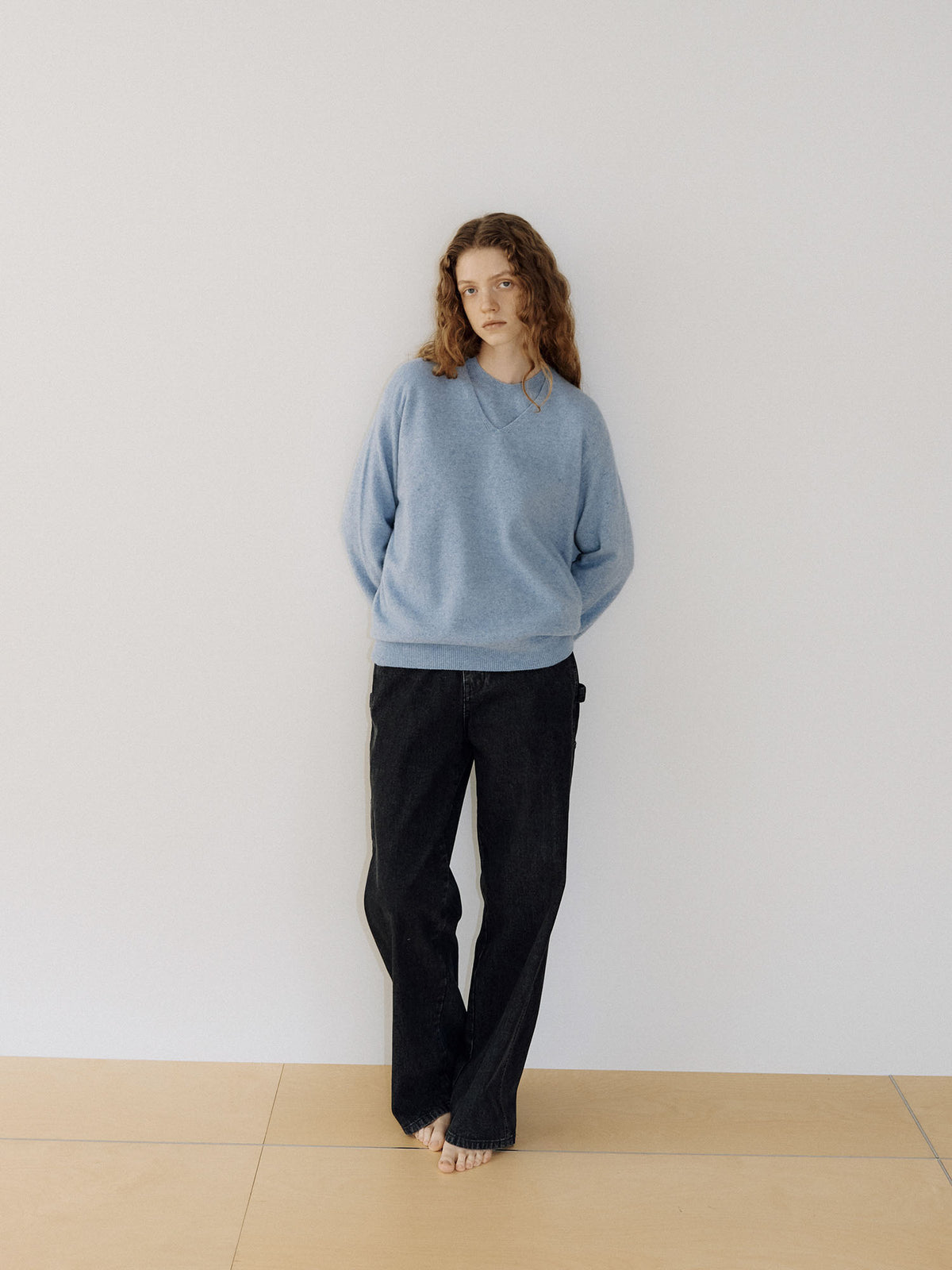 Cashmere Blend V-neck Pullover - Blue 5