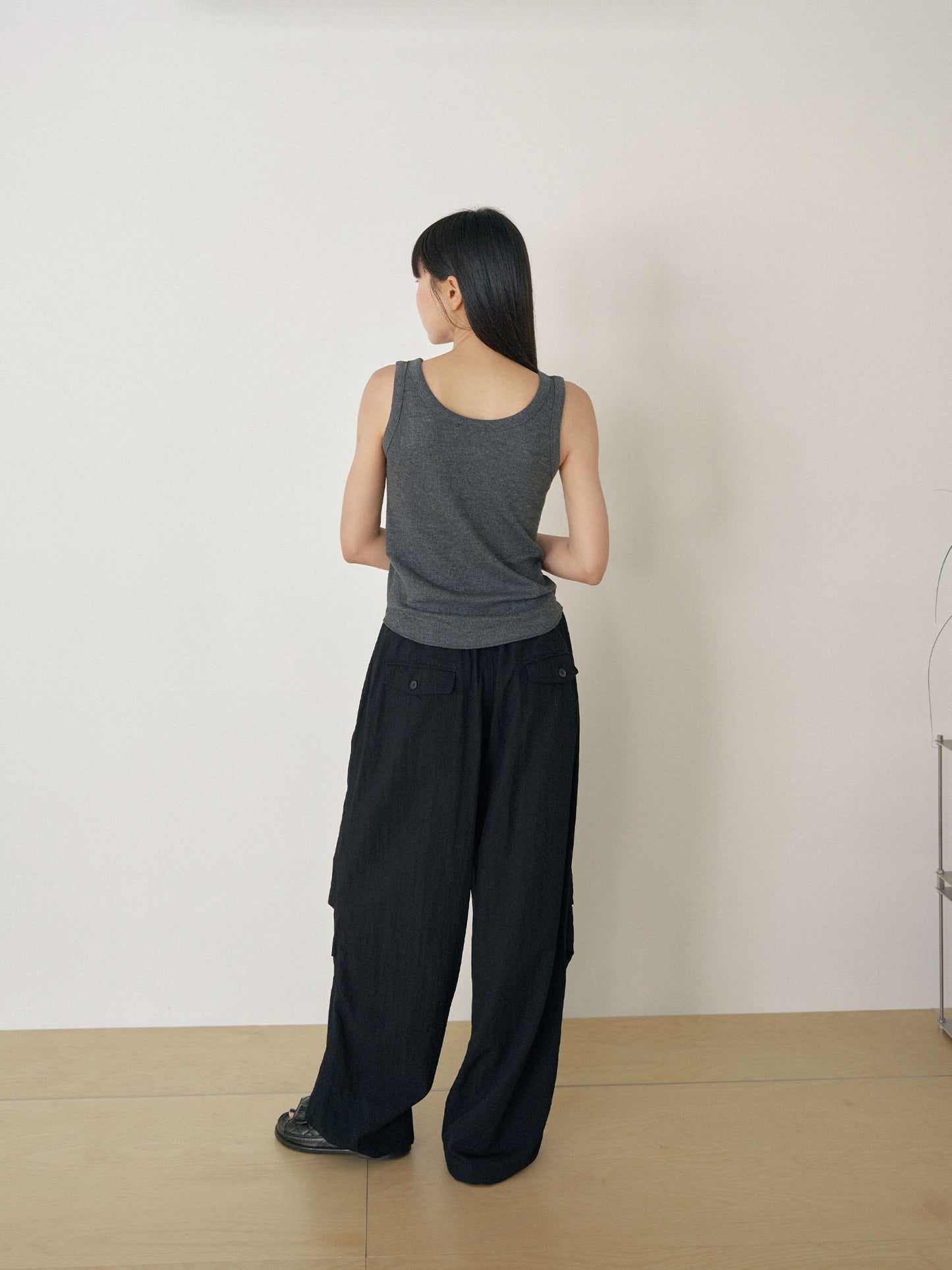 Waffle Button Sleeveless - Charcoal