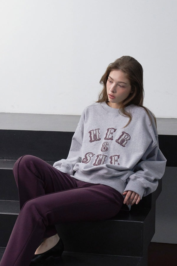 【HER&SHE 2025AW】Leather Mix Embroidered Sweatshirt