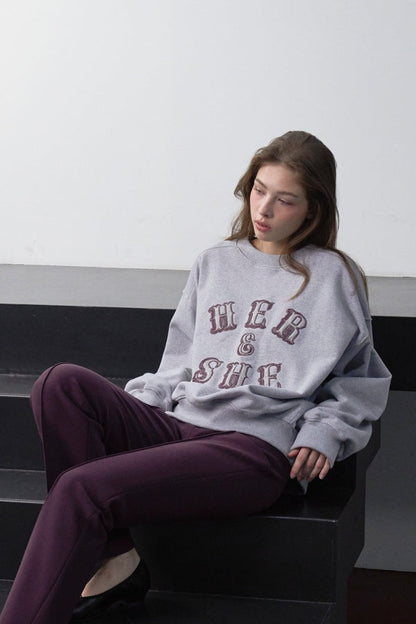 [HER&SHE 2025AW] Leather Mix Embroidered Sweatshirt