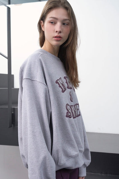 [HER&SHE 2025AW] Leather Mix Embroidered Sweatshirt