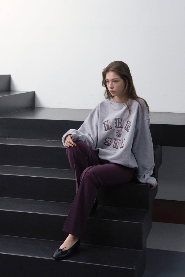 【HER&SHE 2025AW】Leather Mix Embroidered Sweatshirt