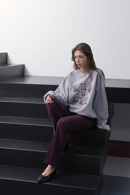 [HER&SHE 2025AW] Leather Mix Embroidered Sweatshirt