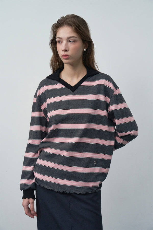 【HER&SHE 2025AW】Frill Striped Long Sleeve