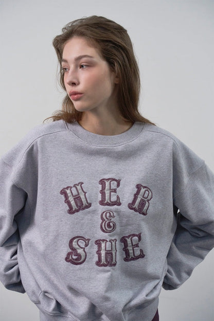 [HER&SHE 2025AW] Leather Mix Embroidered Sweatshirt