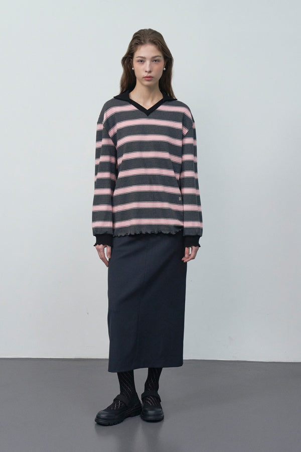 【HER&SHE 2025AW】Frill Striped Long Sleeve
