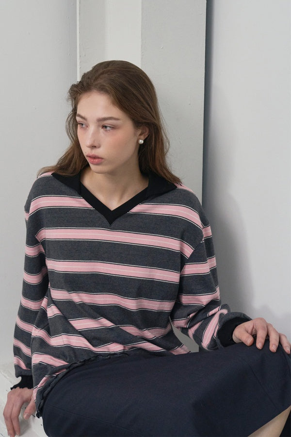 【HER&SHE 2025AW】Frill Striped Long Sleeve