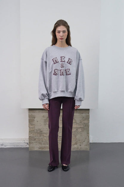 [HER&SHE 2025AW] Leather Mix Embroidered Sweatshirt