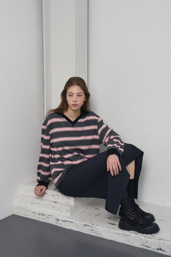 【HER&SHE 2025AW】Frill Striped Long Sleeve