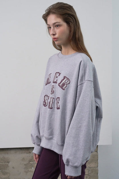 [HER&SHE 2025AW] Leather Mix Embroidered Sweatshirt