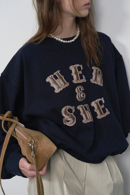 [HER&SHE 2025AW] Leather Mix Embroidered Sweatshirt