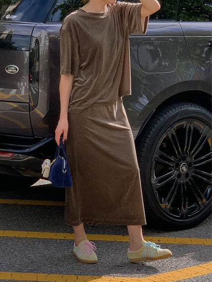[HER&SHE 2025AW] Velvet Cozy Long Skirt