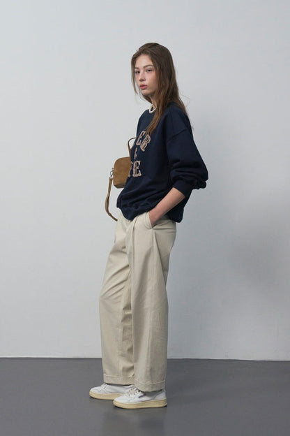 [HER&SHE 2025AW] Leather Mix Embroidered Sweatshirt