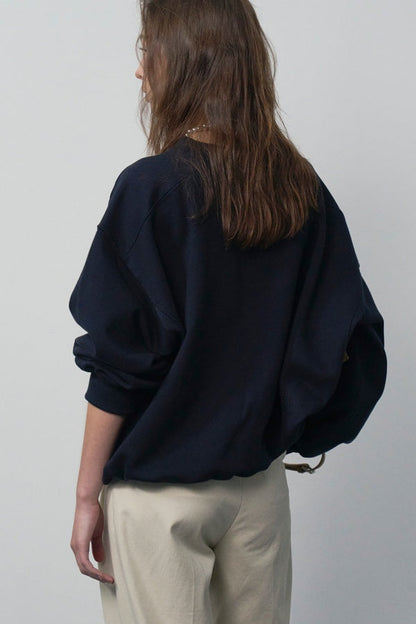 [HER&SHE 2025AW] Leather Mix Embroidered Sweatshirt