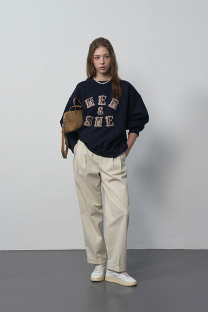 [HER&SHE 2025AW] Leather Mix Embroidered Sweatshirt