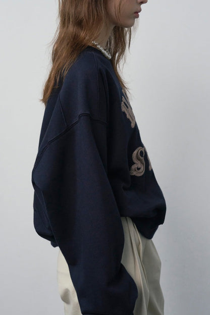 [HER&SHE 2025AW] Leather Mix Embroidered Sweatshirt
