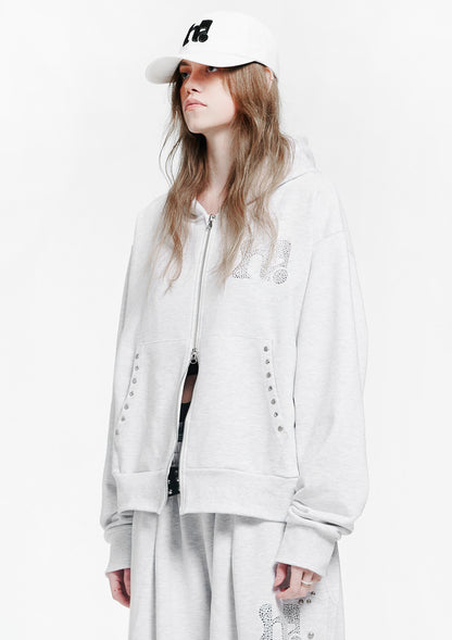 Holy Symbol Oversized hooded zip-up WHITE MELANGE