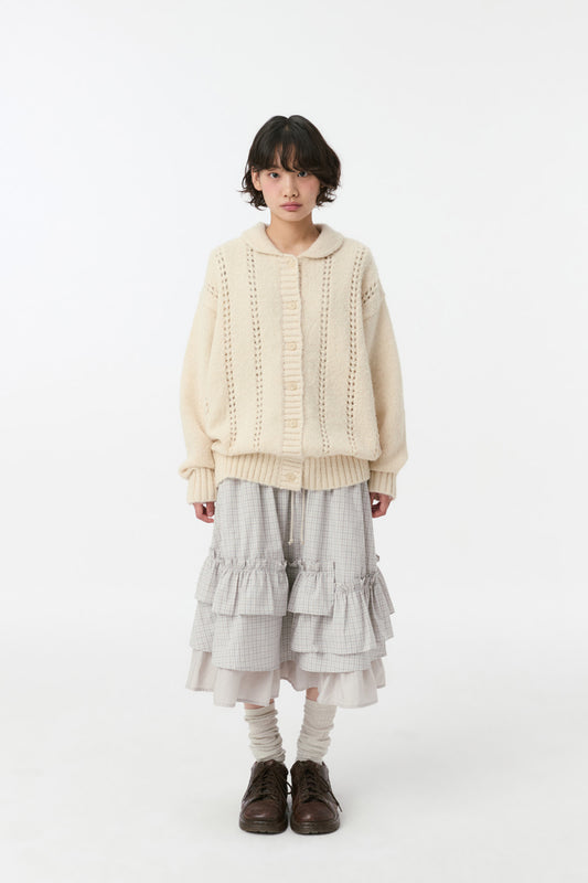 PUNCHING ROUND COLLAR CARDIGAN, CREAM