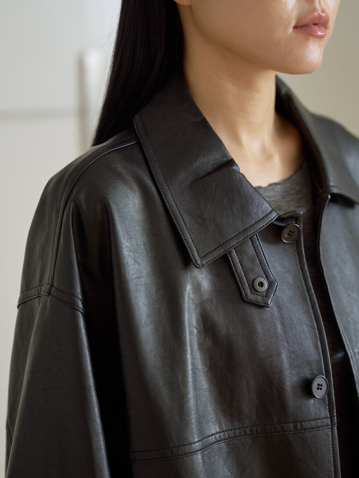 Standard Leather Half Coat – Black