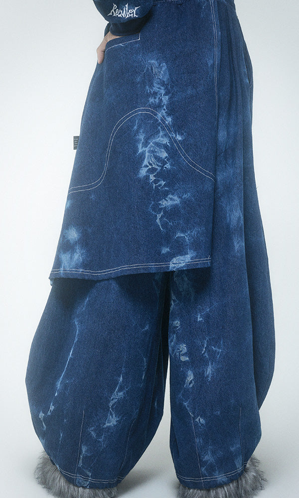 【Reculer レキュリー】Pipe dyed denim skirt pants Blue