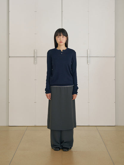 Henley Neck Pullover - Navy 12