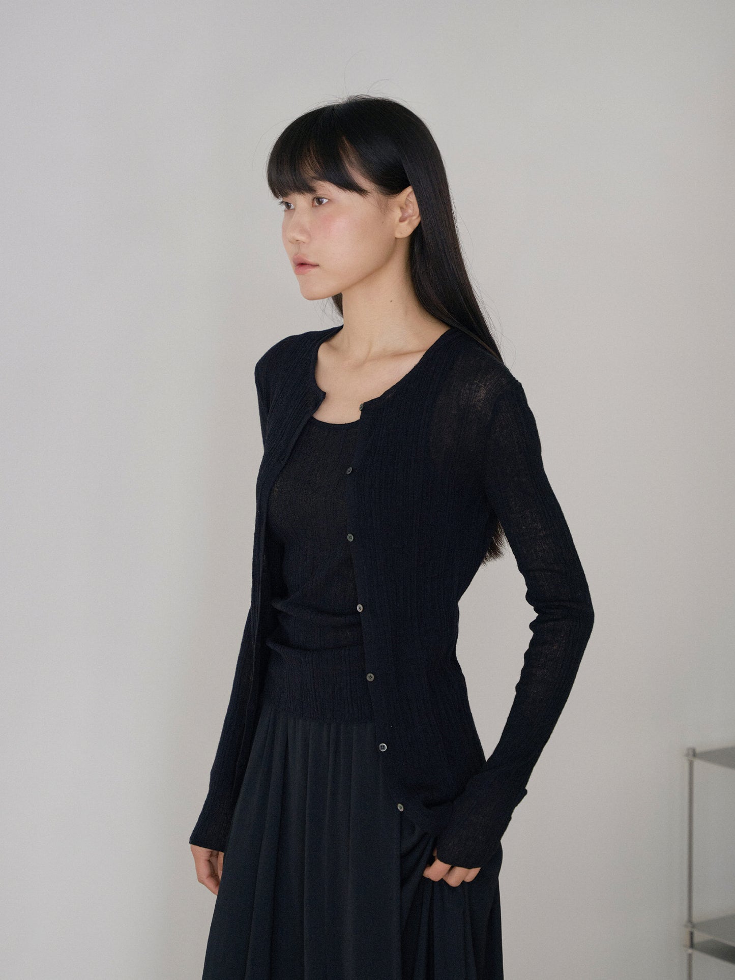 Multi Rib Cardigan - Black