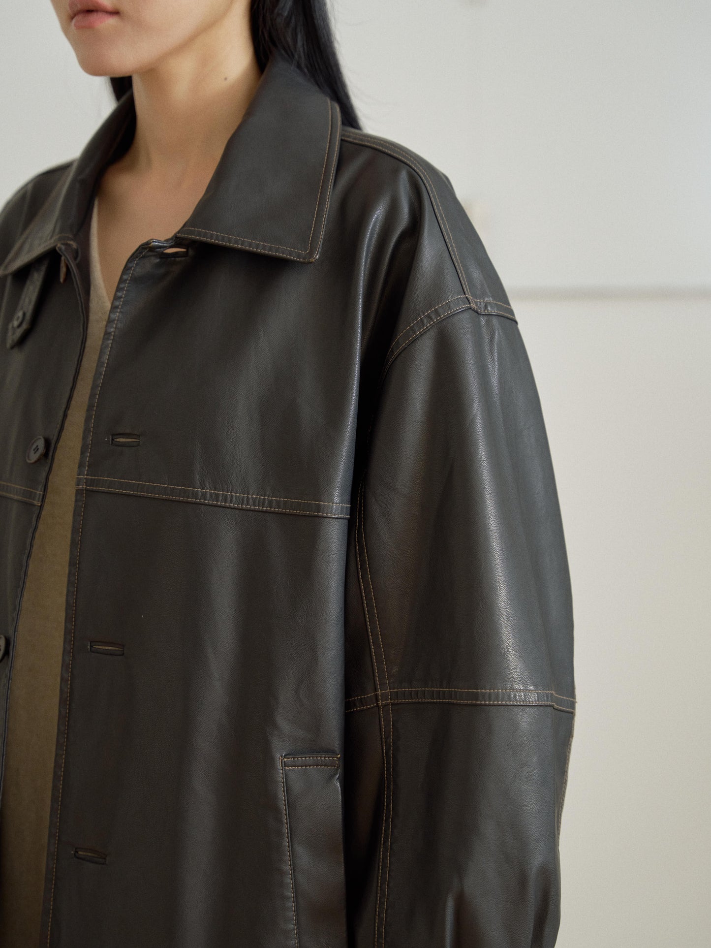 Standard Leather Half Coat – Brown