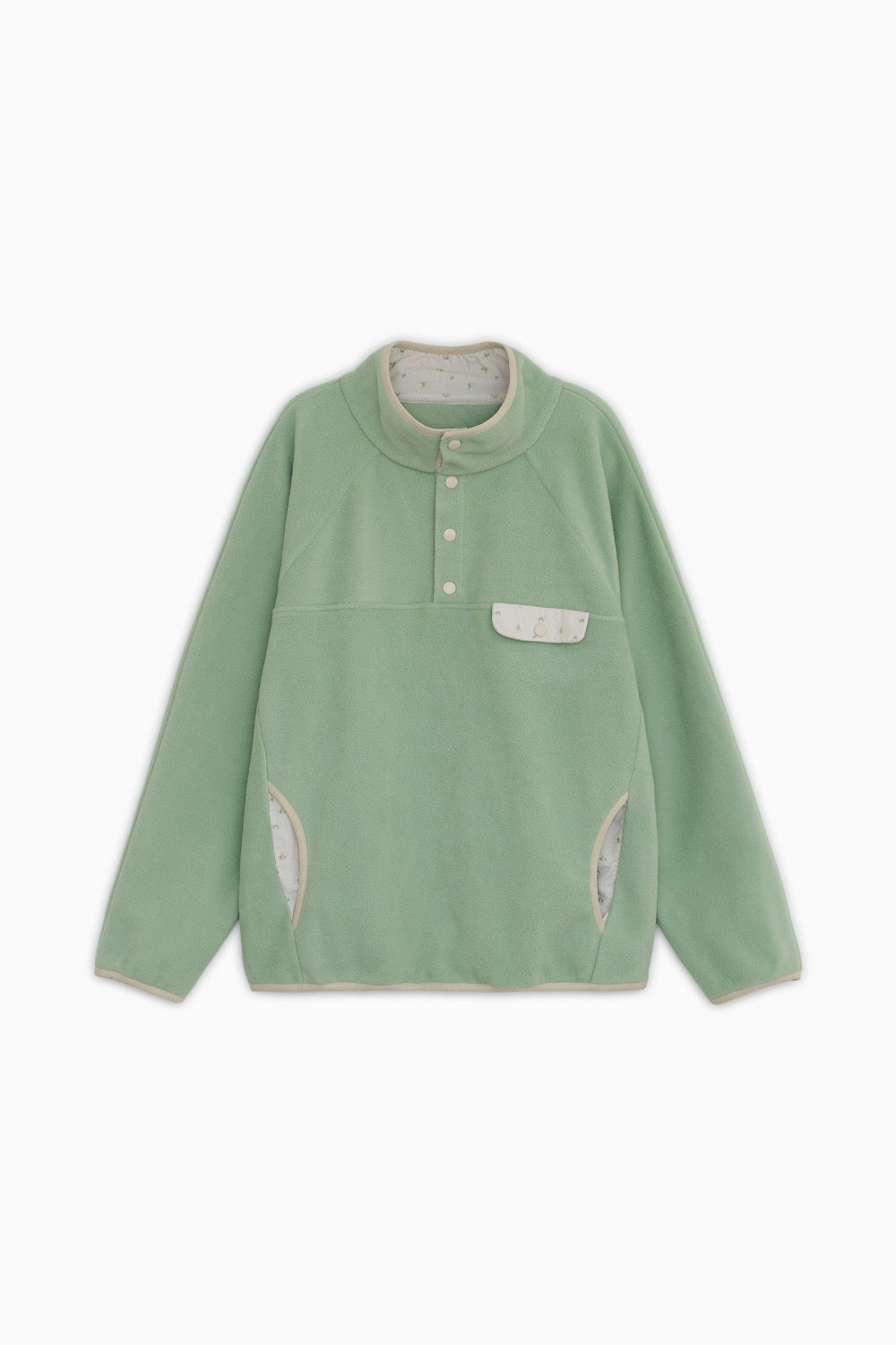 FLORAL CONTRAST FLEECE PULLOVER, MINT