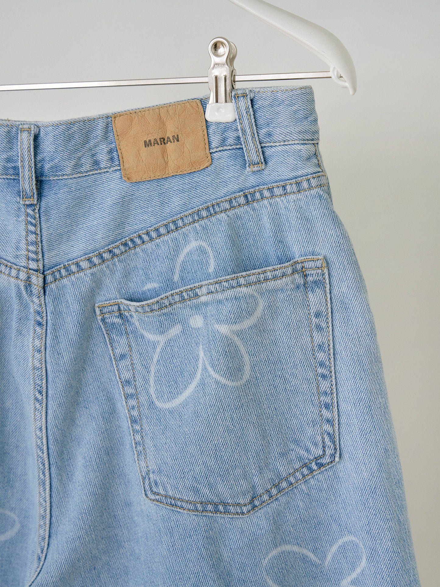 Flower Denim Shorts - Light Indigo