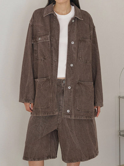 Brown Crack Coverall Jacket - Brown 2