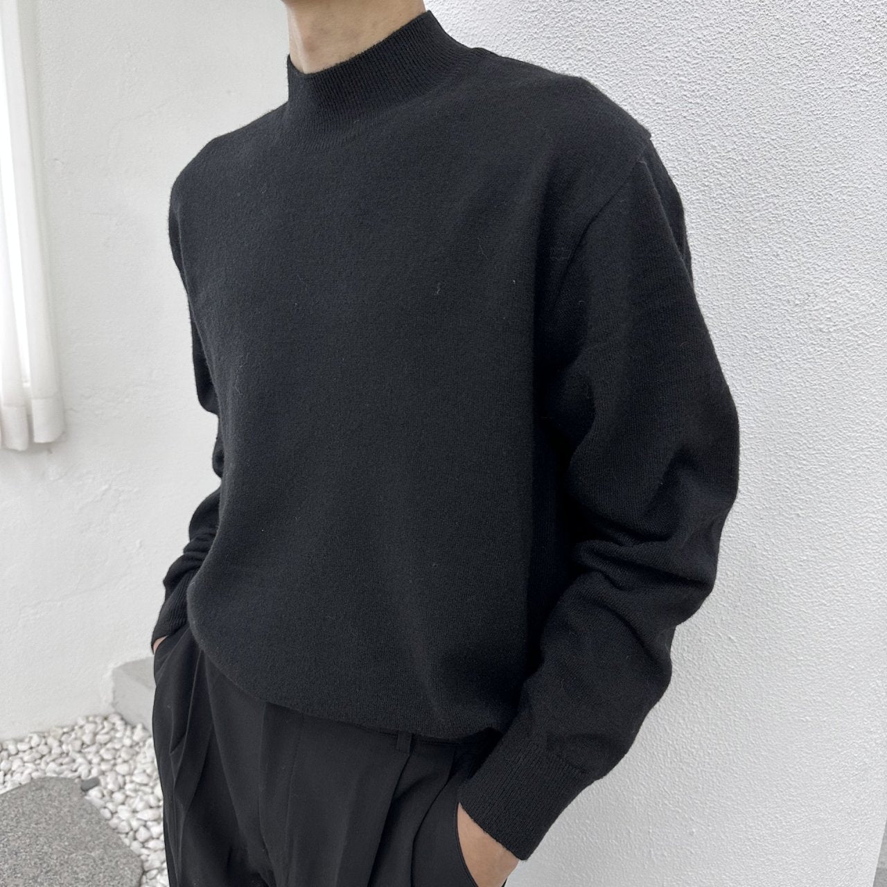 Wool Yono Half Polo BLACK 2