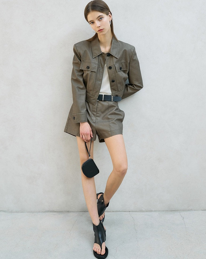 【BLOSSOM H COMPANY 2024SS】SANDING LEATHER CROP JACKET