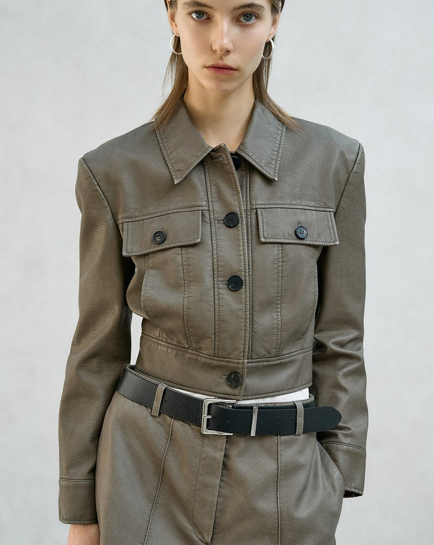 【BLOSSOM H COMPANY 2024SS】SANDING LEATHER CROP JACKET