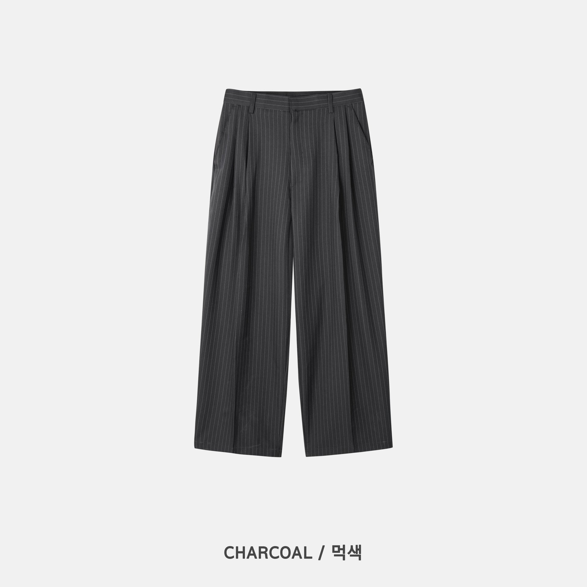 MAGNOLIA pinstripe wide-leg pleated trousers - CHARCOAL, flat lay