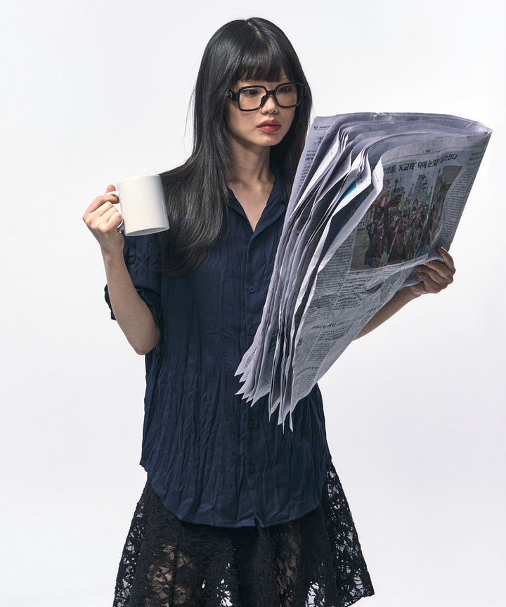 【C Wear シーウエア】CRINKLE LINEN HALF SHIRTS NAVY